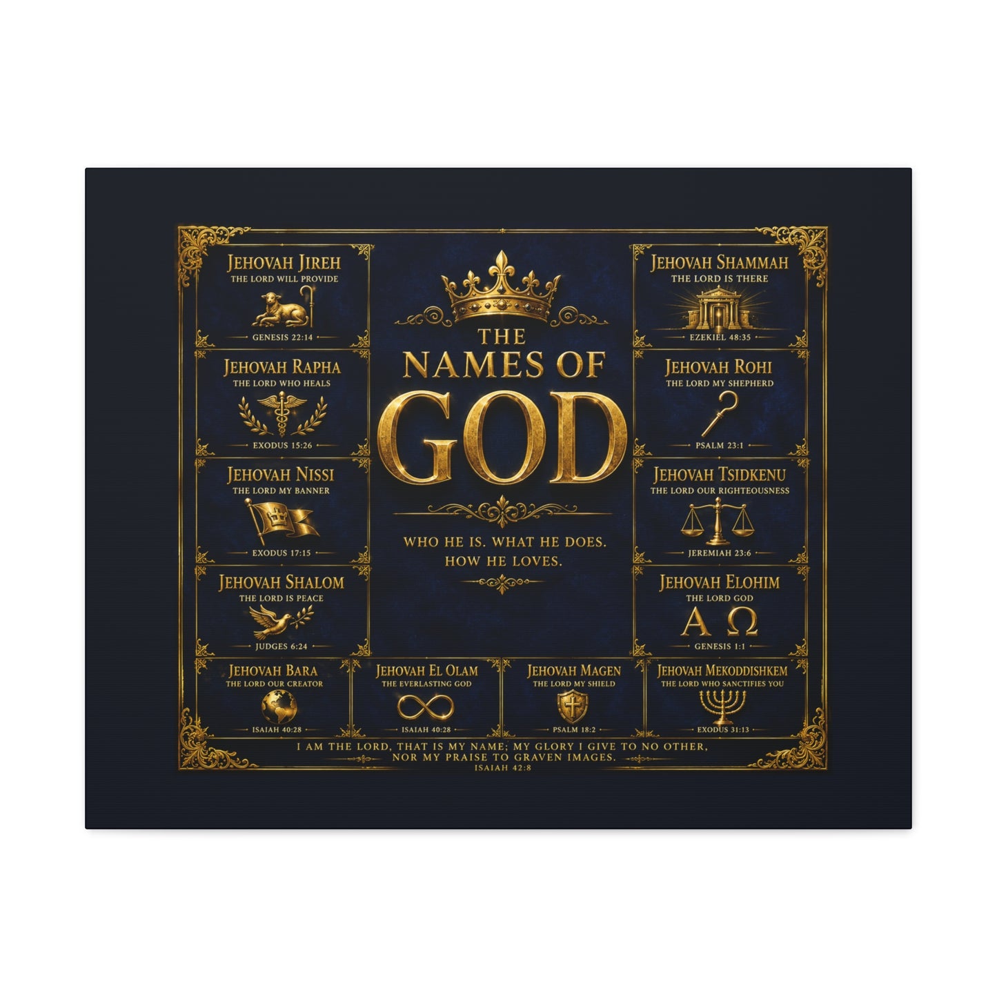 Names of God Canvas Wall Art-Deep Royal Blue