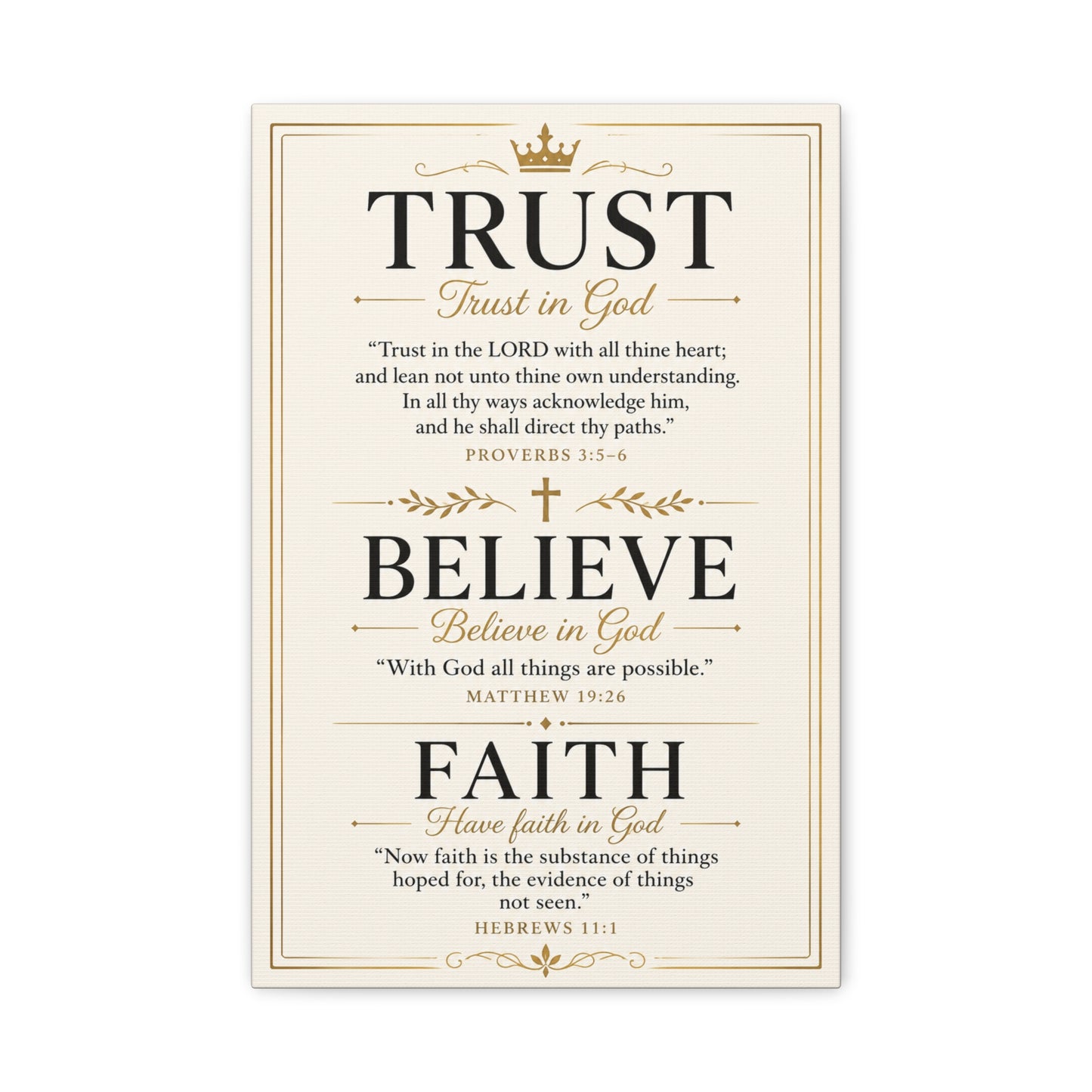 Trust, Believe, Faith Canvas Wall Art – Inspirational Christian Faith Scripture Print