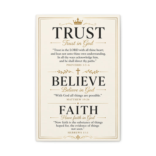 Trust, Believe, Faith Canvas Wall Art – Inspirational Christian Faith Scripture Print