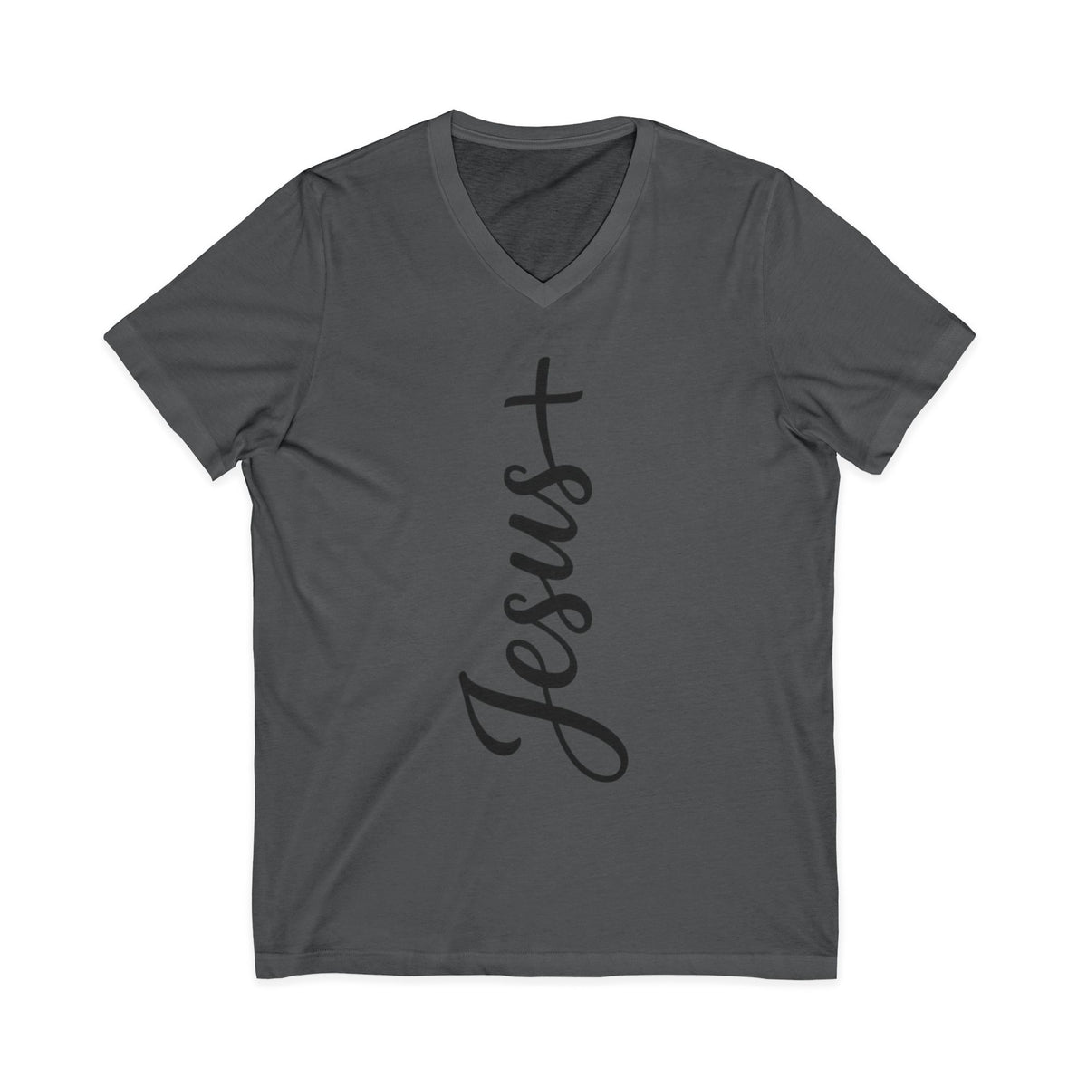 Jesus Vertical Script V‑Neck T‑Shirt — Christian Faith Tee