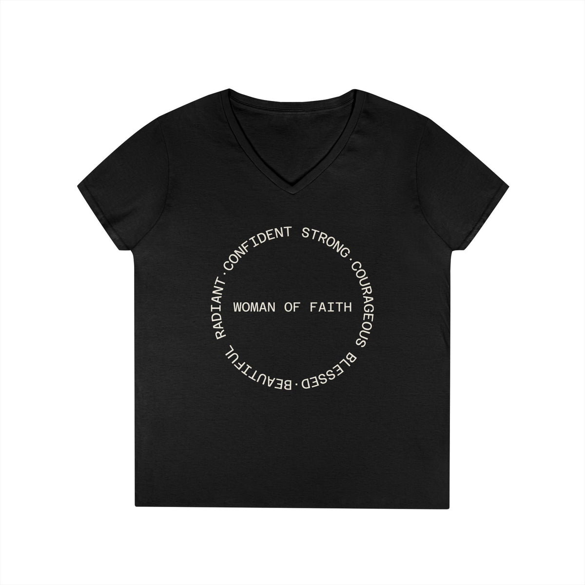 Woman of Faith V-Neck Tee — Christian Inspirational Shirt