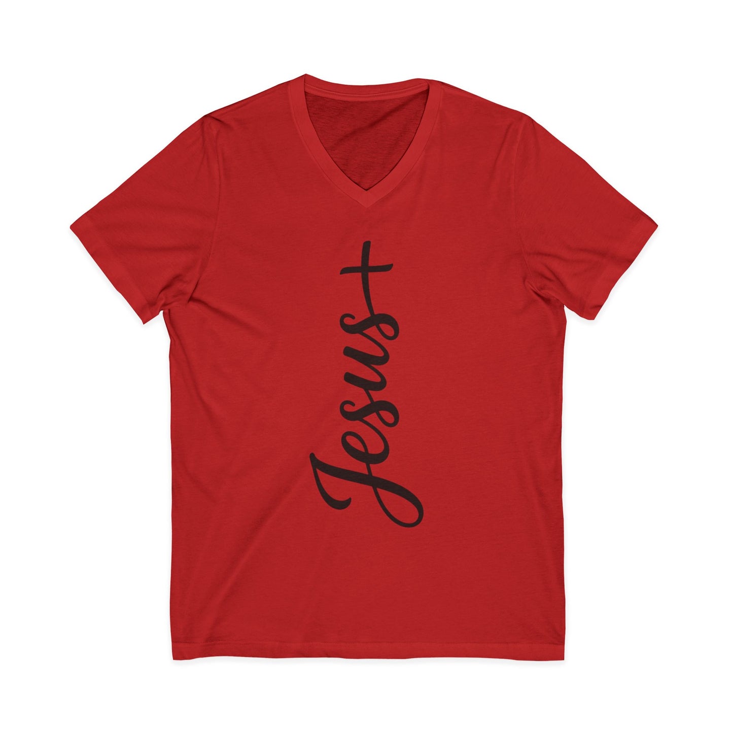 Jesus Vertical Script V‑Neck T‑Shirt — Christian Faith Tee