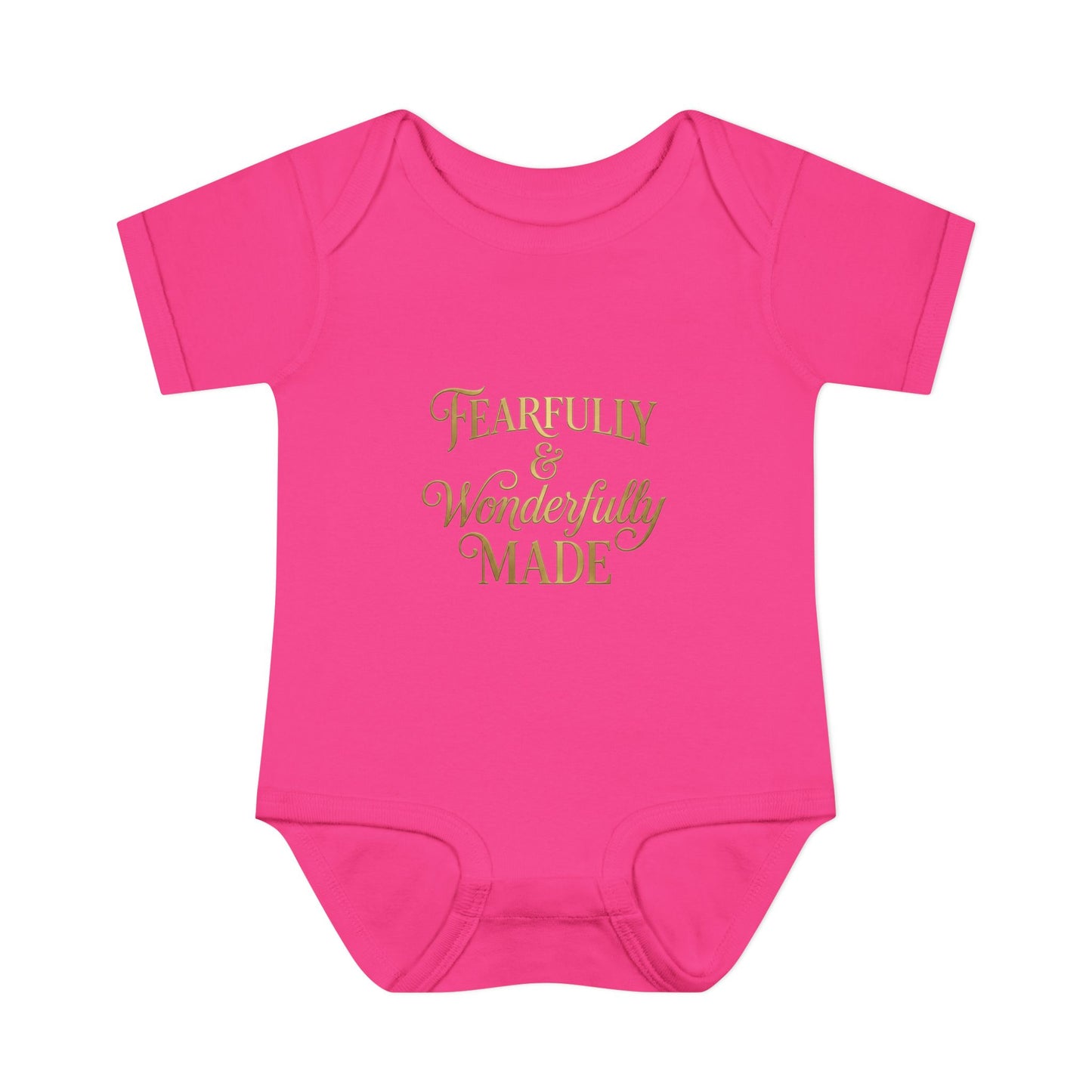 Baby Bodysuit – "Fearfully & Wonderfully Made" Gold Script Infant Onesie