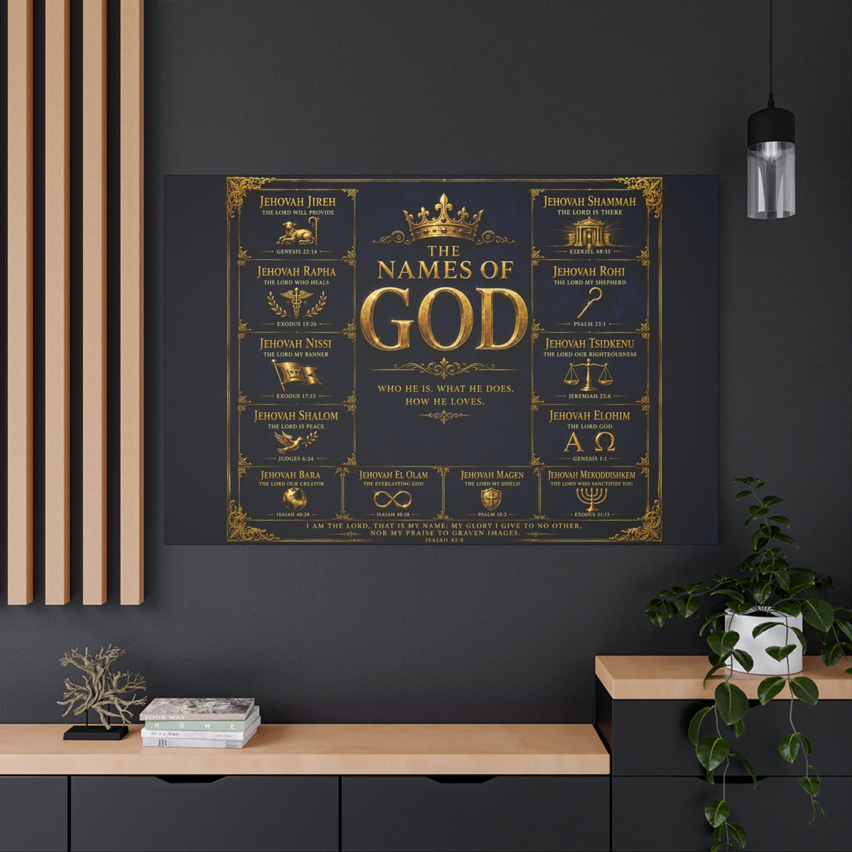 Names of God Canvas Wall Art-Deep Royal Blue