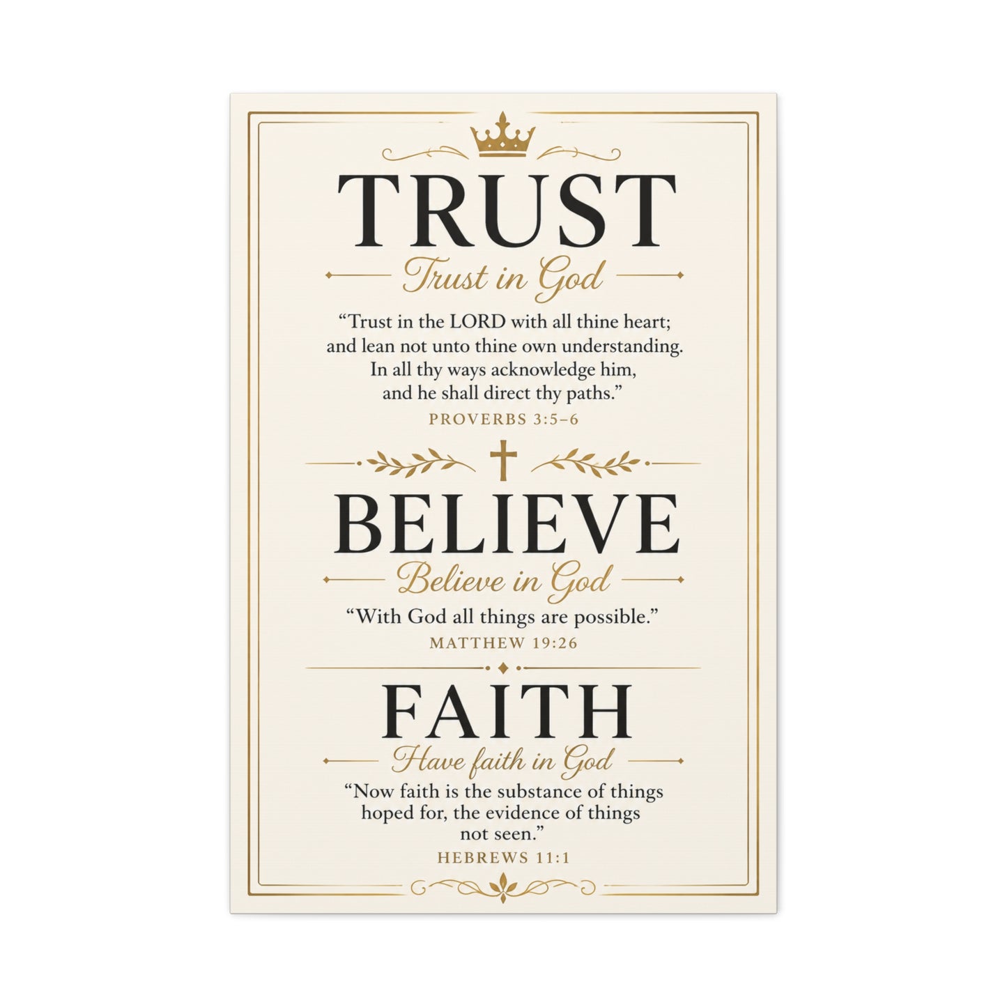 Trust, Believe, Faith Canvas Wall Art – Inspirational Christian Faith Scripture Print