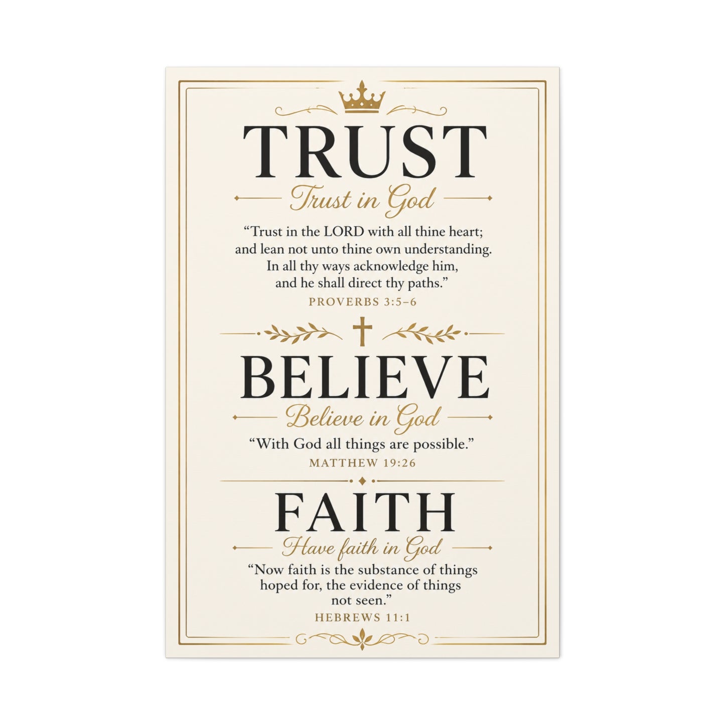 Trust, Believe, Faith Canvas Wall Art – Inspirational Christian Faith Scripture Print