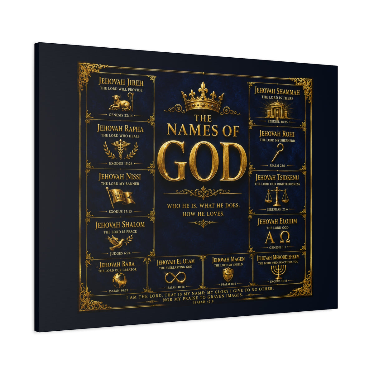 Names of God Canvas Wall Art-Deep Royal Blue