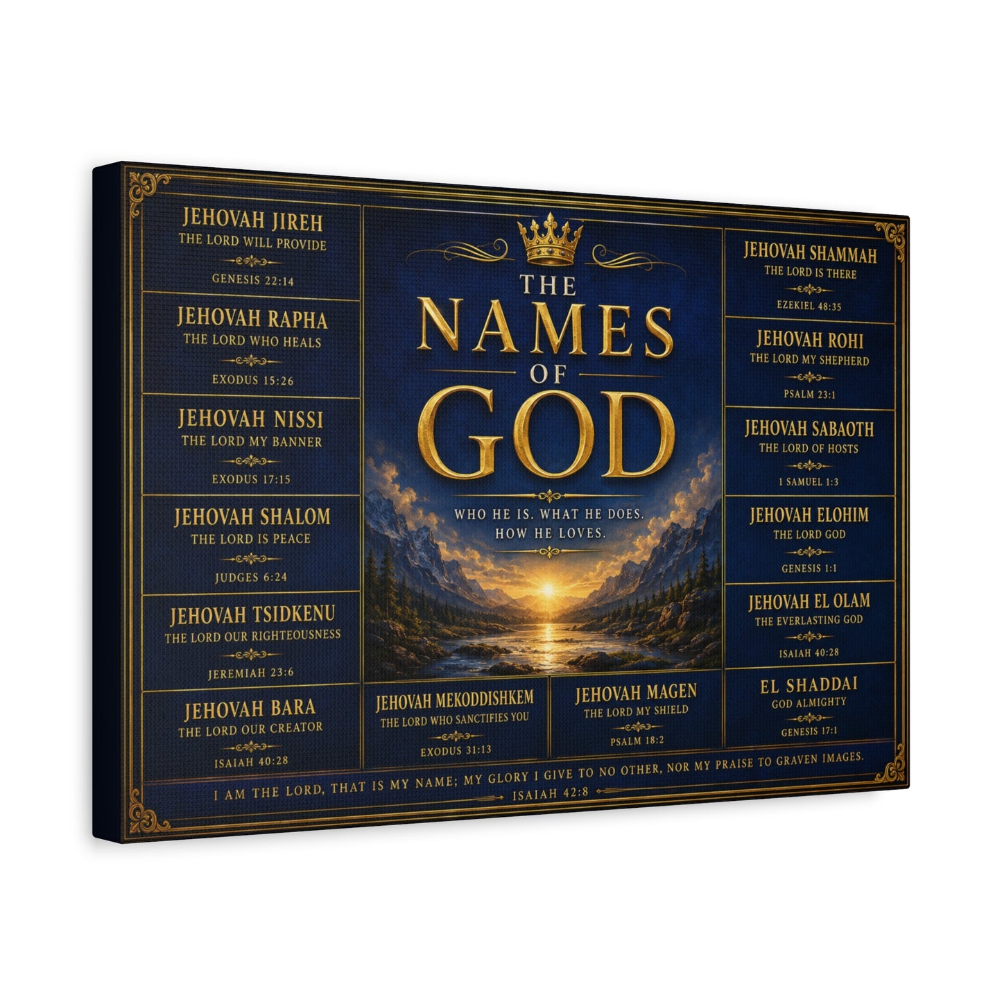 Biblical Names of God Canvas Wall Art — Deep Royal Blue