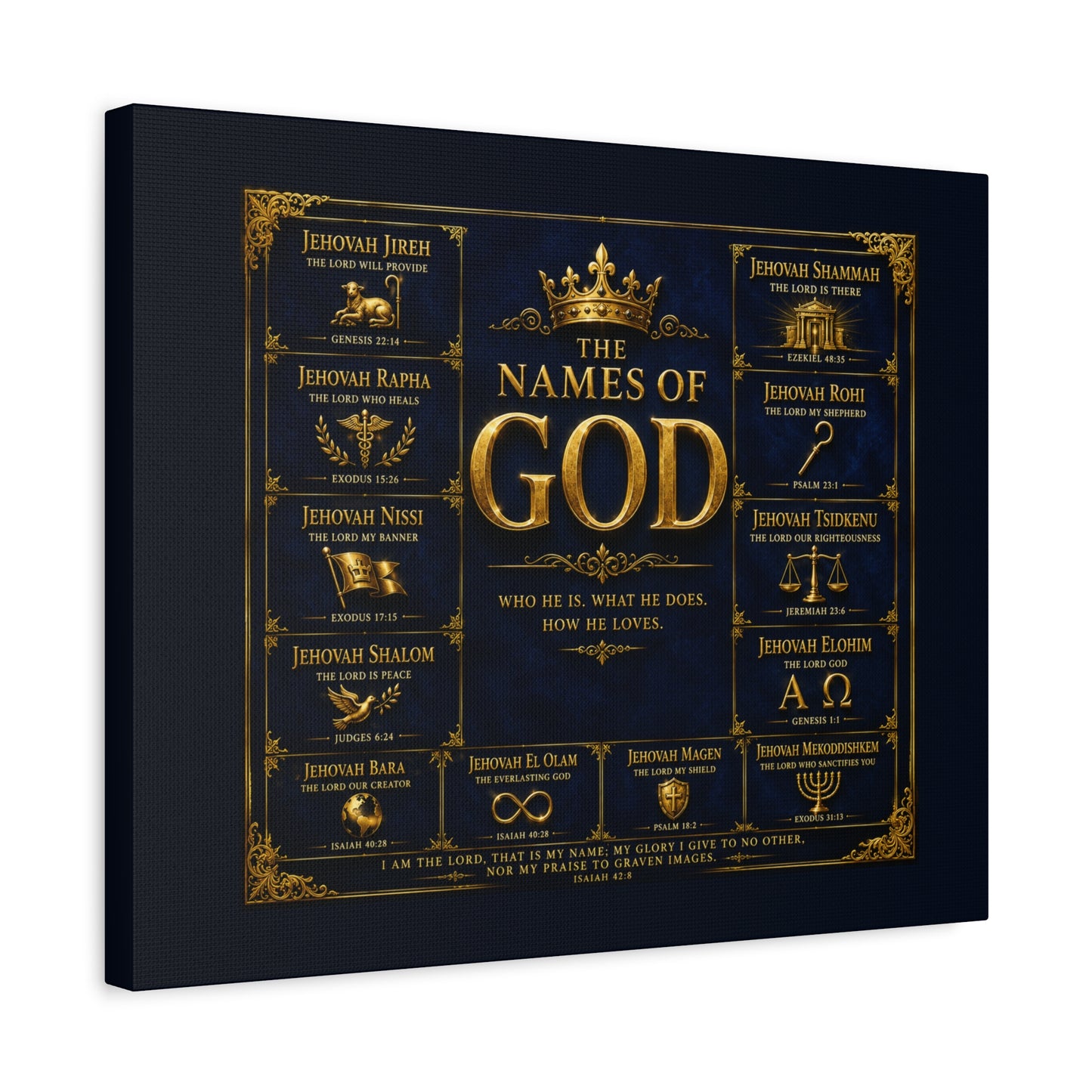 Names of God Canvas Wall Art-Deep Royal Blue