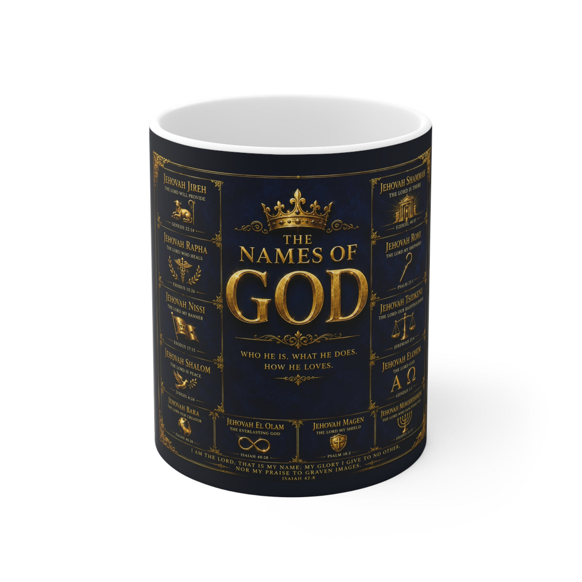 The Names of God 11oz Mug — Inspirational Christian Scripture Coffee Cup