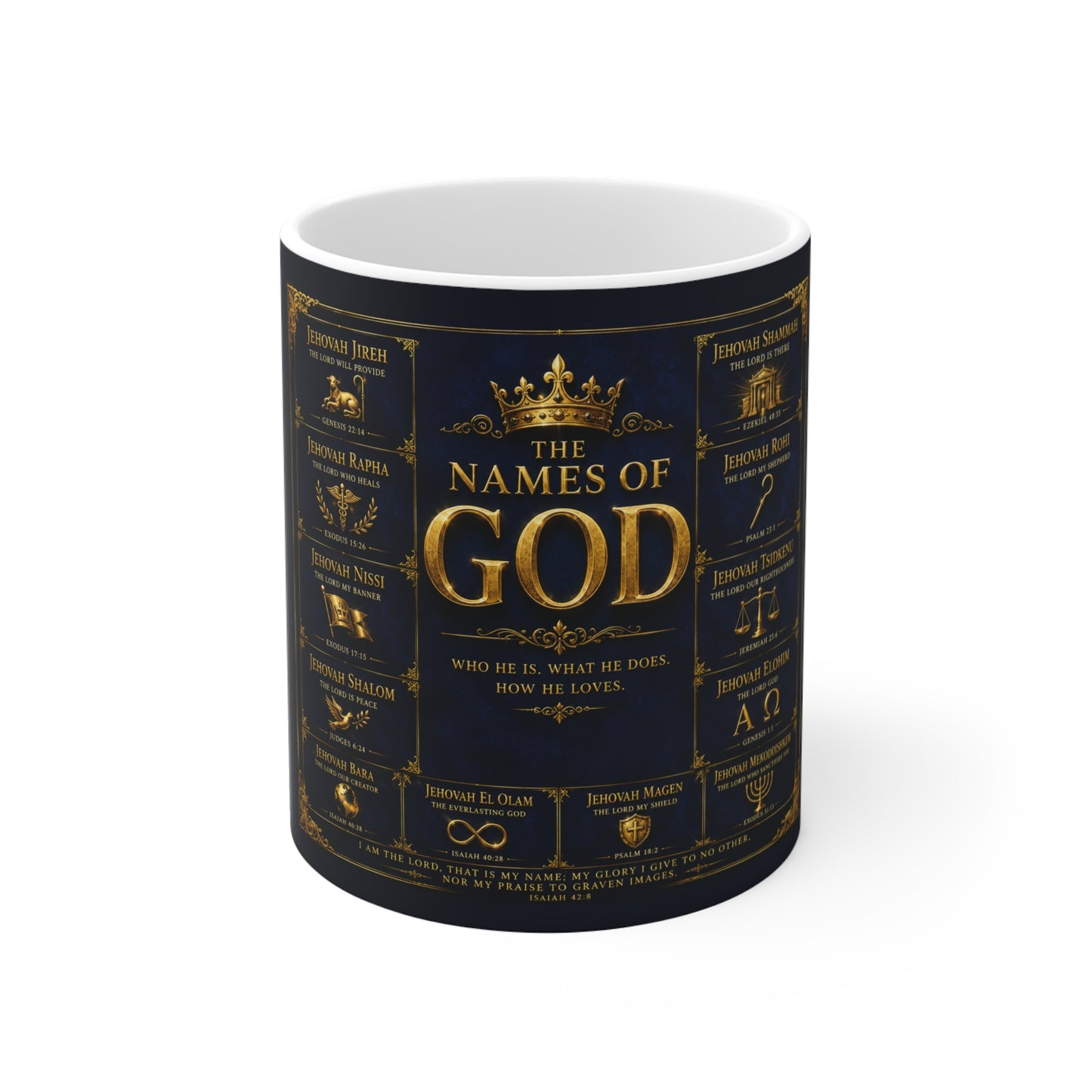 The Names of God 11oz Mug — Inspirational Christian Scripture Coffee Cup