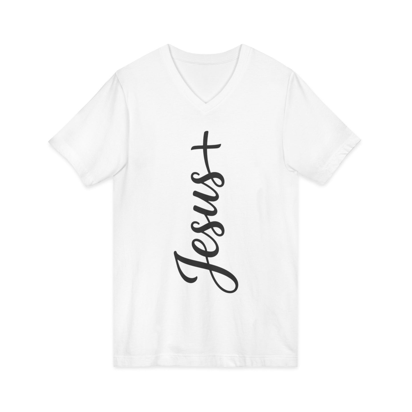 Jesus Vertical Script V‑Neck T‑Shirt — Christian Faith Tee