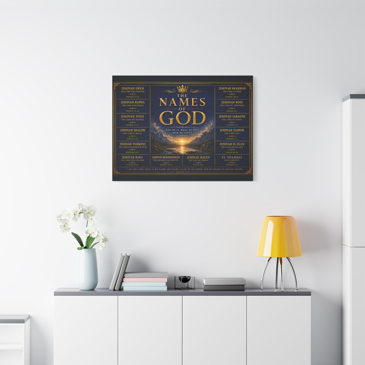 Biblical Names of God Canvas Wall Art — Deep Royal Blue