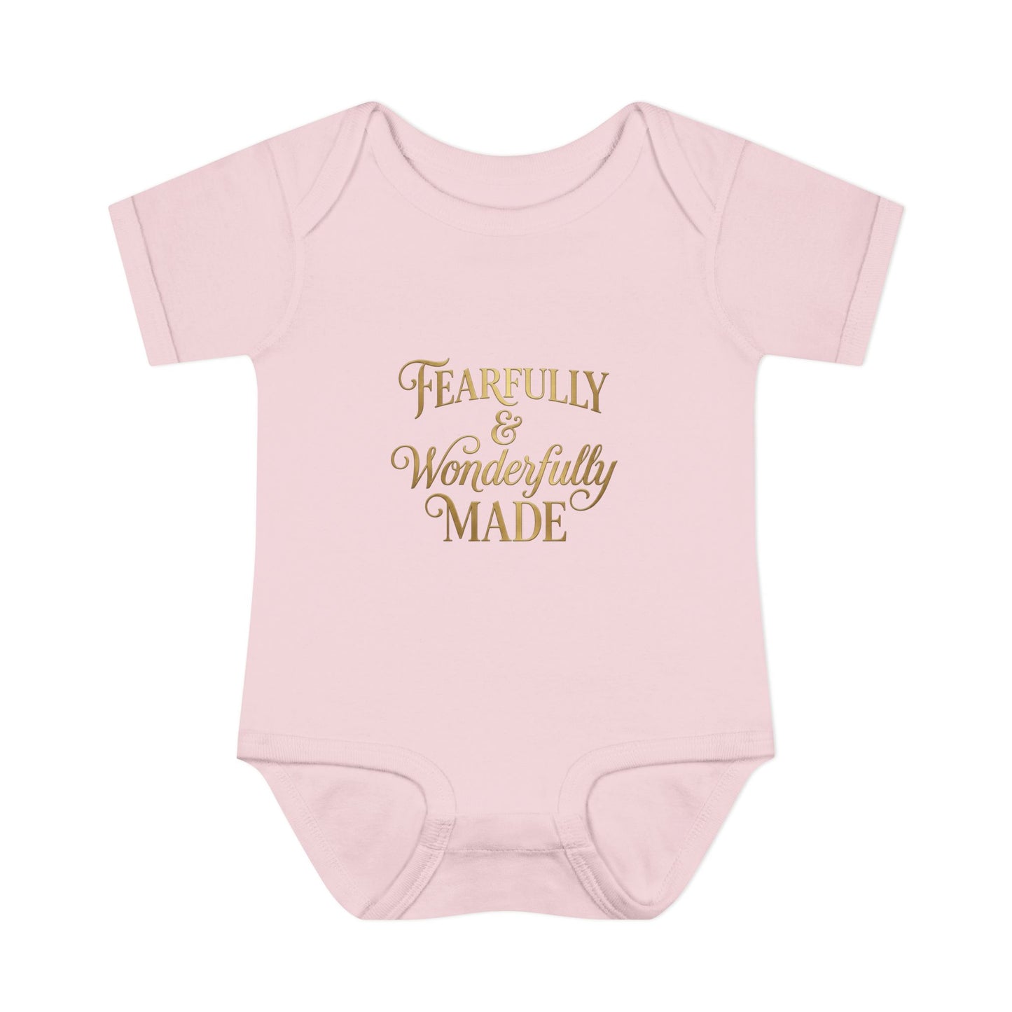 Baby Bodysuit – "Fearfully & Wonderfully Made" Gold Script Infant Onesie