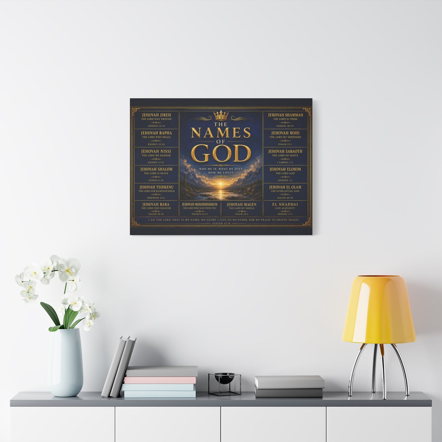 Biblical Names of God Canvas Wall Art — Deep Royal Blue