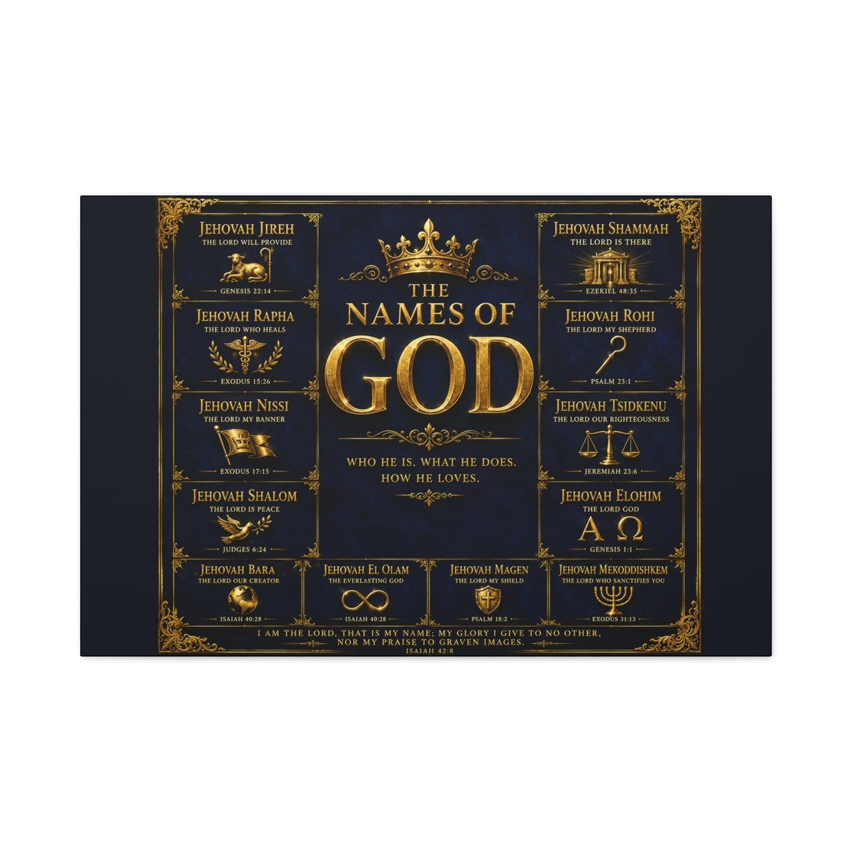 Names of God Canvas Wall Art-Deep Royal Blue