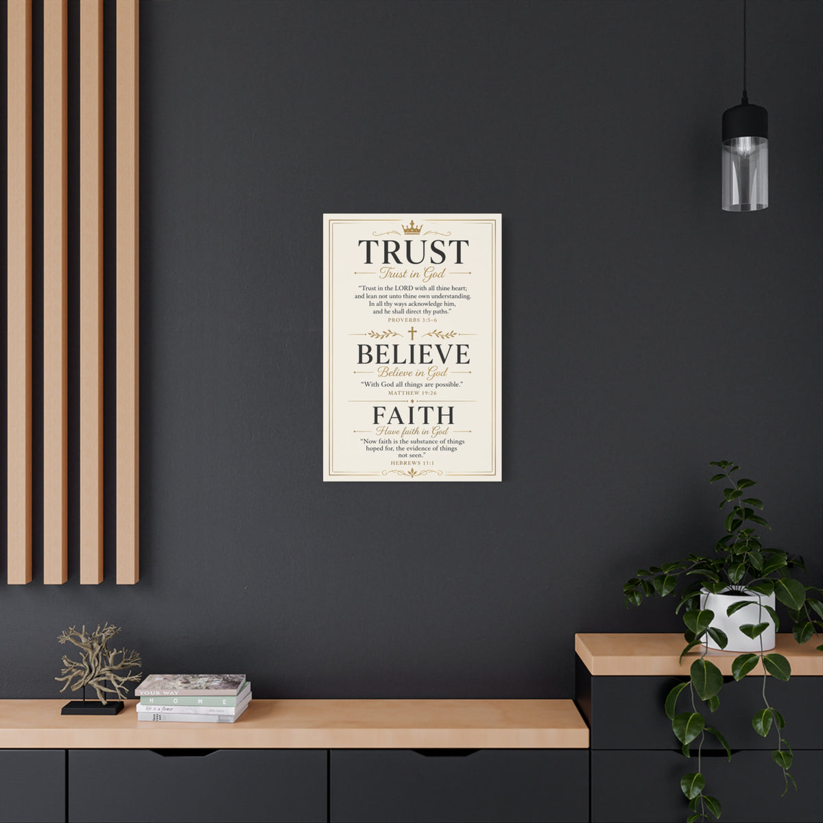 Trust, Believe, Faith Canvas Wall Art – Inspirational Christian Faith Scripture Print
