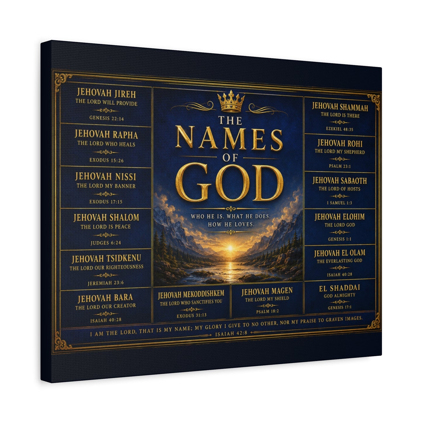 Biblical Names of God Canvas Wall Art — Deep Royal Blue