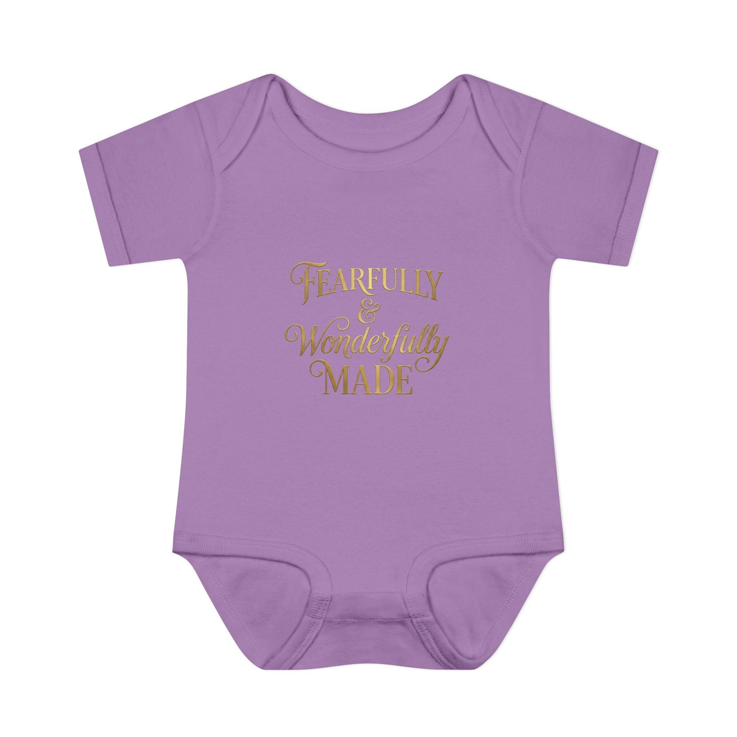 Baby Bodysuit – "Fearfully & Wonderfully Made" Gold Script Infant Onesie