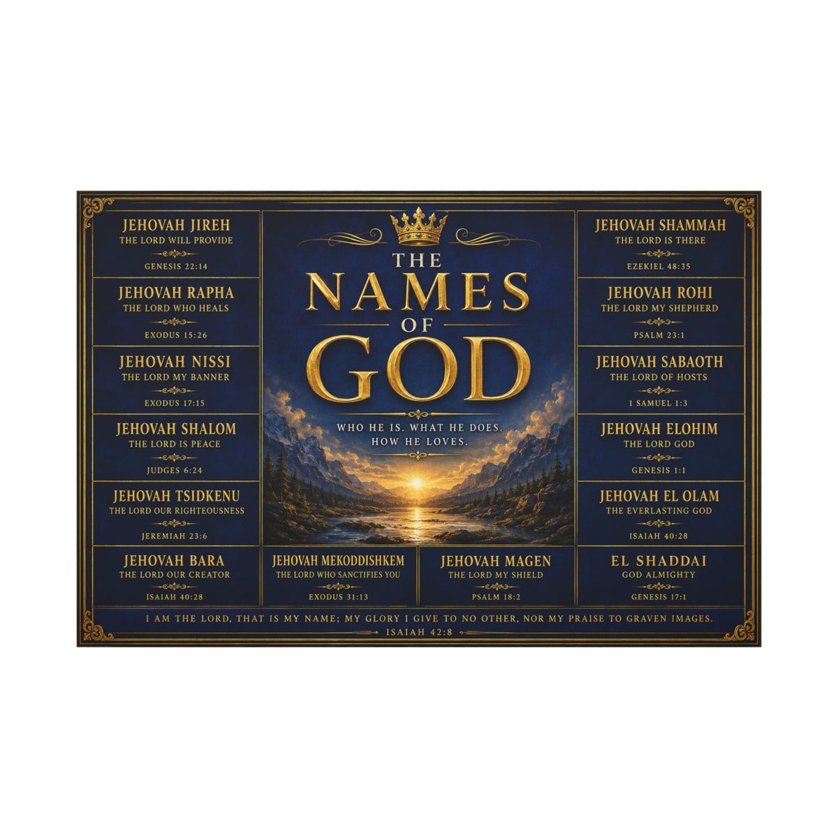 Biblical Names of God Canvas Wall Art — Deep Royal Blue
